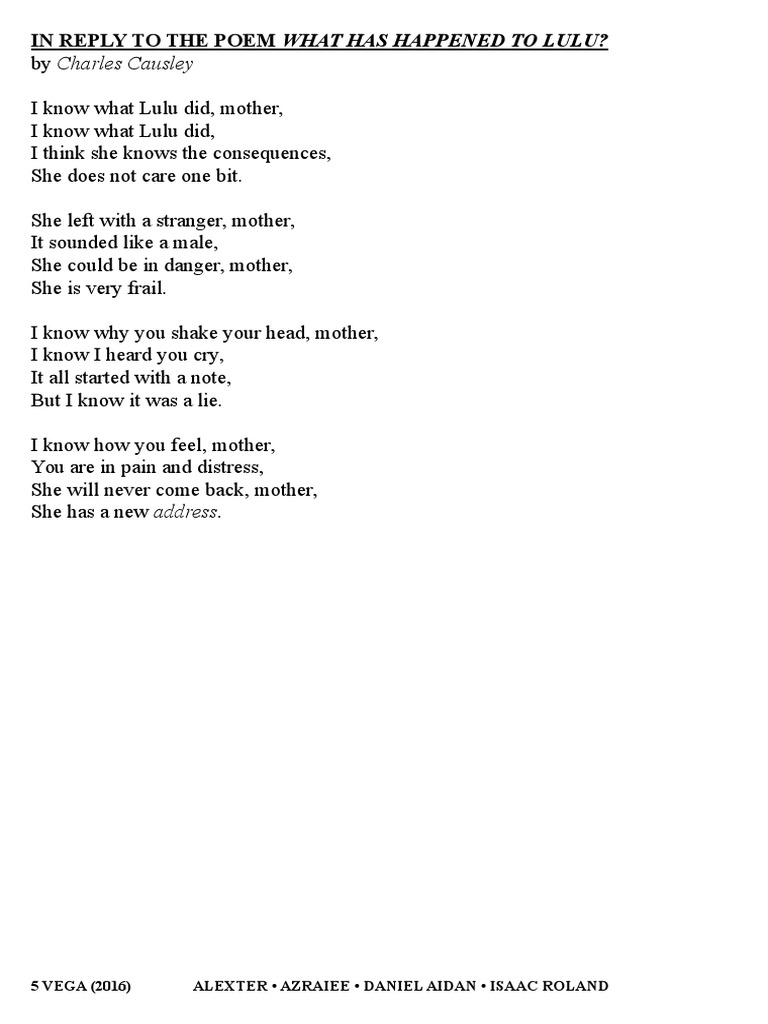 In Reply To The Poem What Has Happened To Lulu Pdf