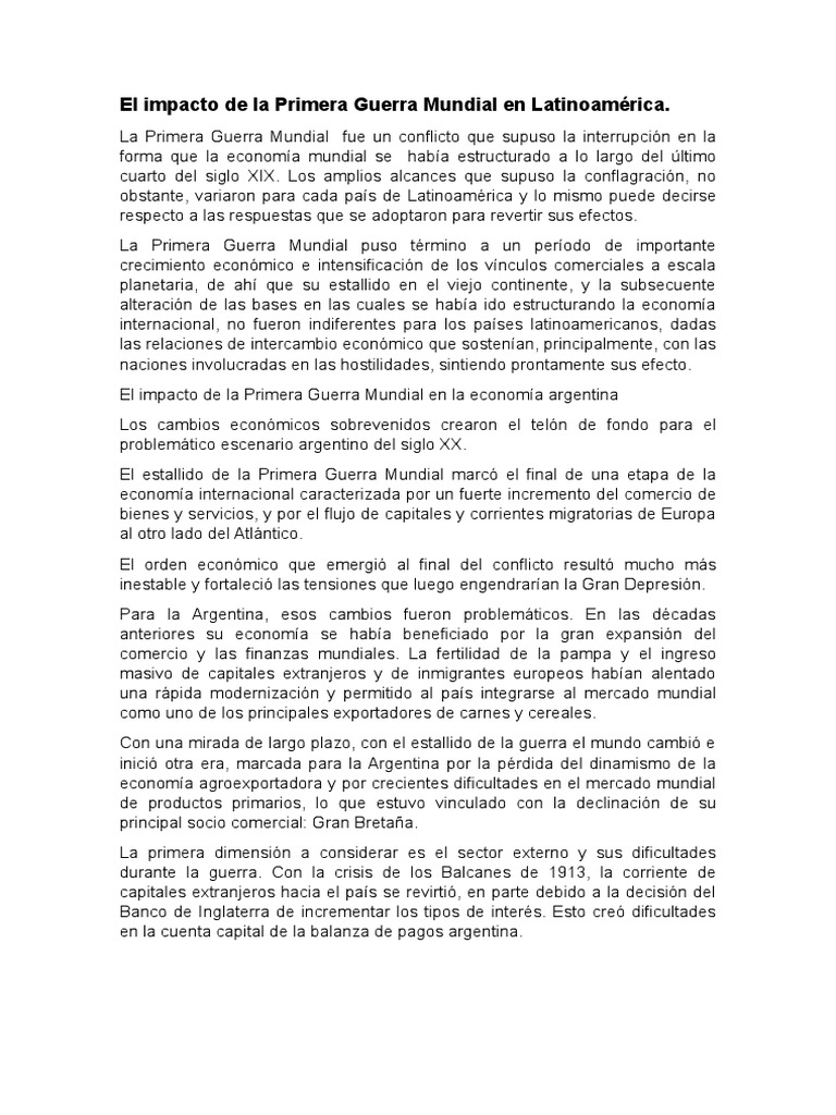El Impacto de La Primera Guerra Mundial en La Economía Argentina | PDF ...