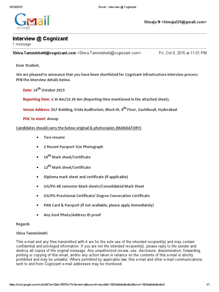 Gmail - Interview at Cognizant | PDF | Career & Growth | Art