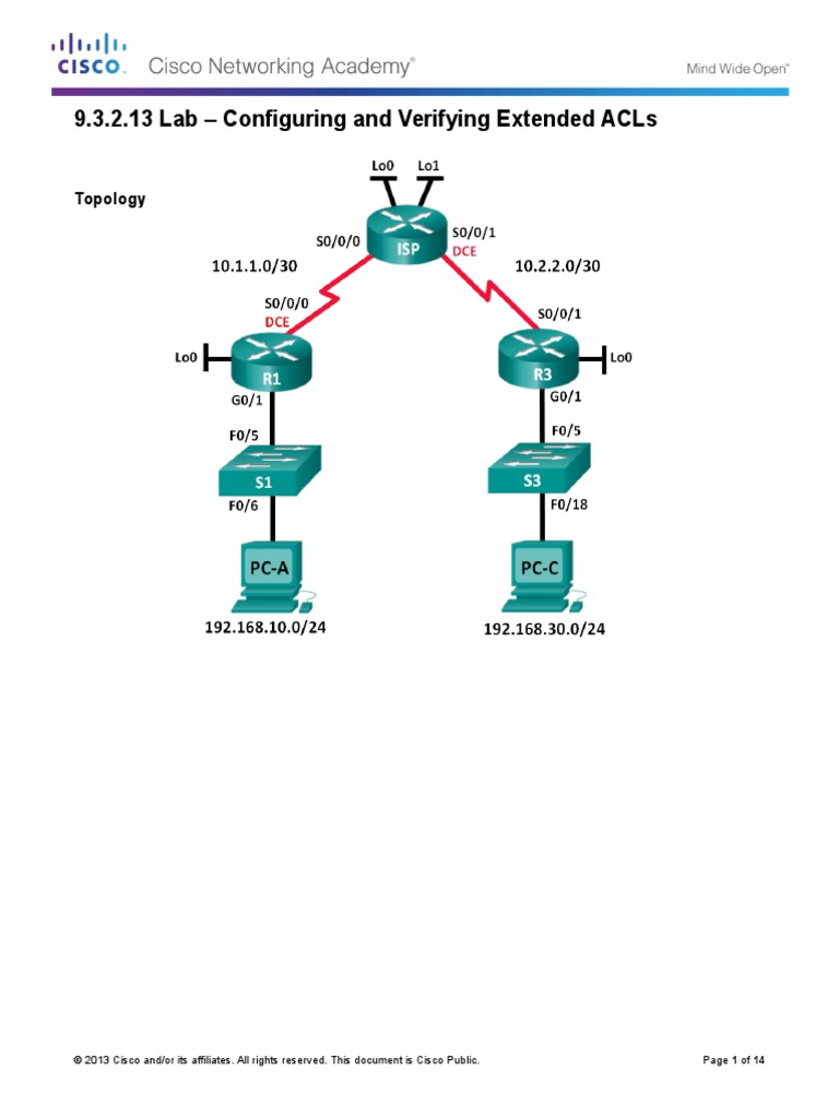 9.3.2.13 Lab - Configuring and Verifying Extended ACLs | PDF | Router ...