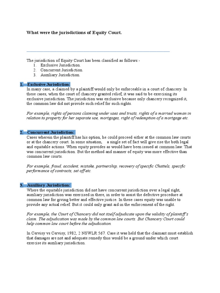Jurisdictions of Equity Court Explained | PDF | Finance & Money ...