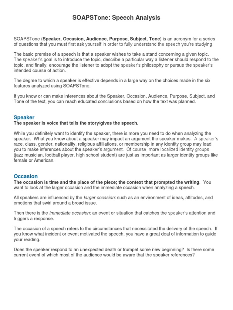 SOAPSTone Analysis Argument Speech