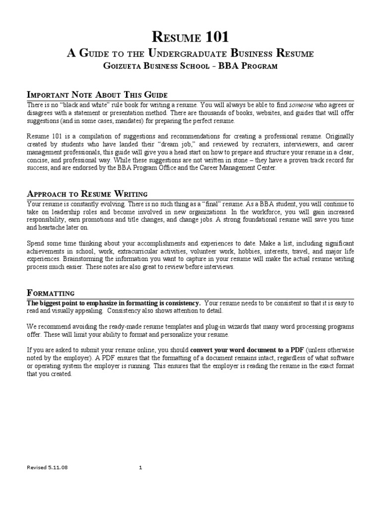 Bba Resume Guide Sat Resume