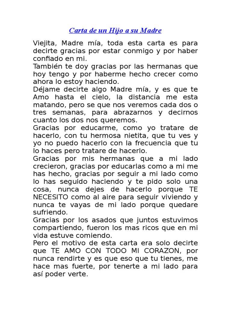 Carta de Un Hijo A Su Madre PDF
