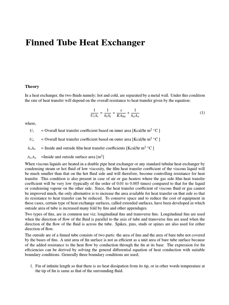 Finned Tube Heat Exchanger Design | PDF | Heat Transfer | Heat Exchanger
