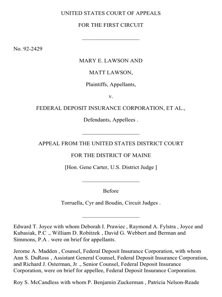 Lawson v. FDIC, 1st Cir. (1993) Certificate Of Deposit Federal