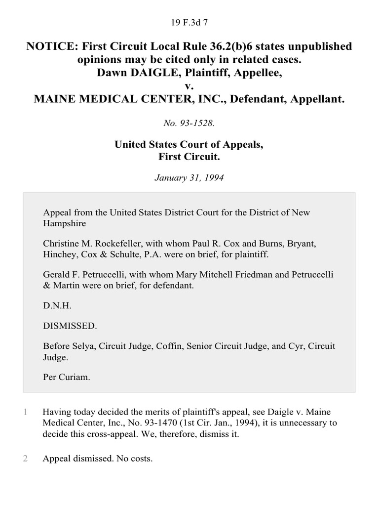 Daigle v. Maine Medical, 19 F.3d 7, 1st Cir. (1994) | PDF | Law
