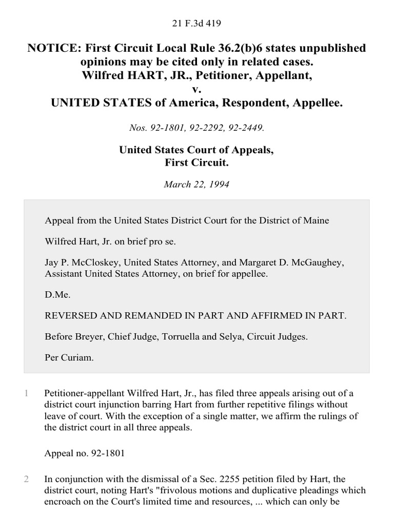 Hart v. USA: Appeals on Filing Injunction | PDF | Vexatious Litigation ...