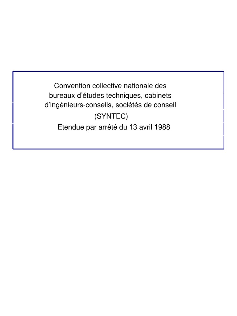 Convention Collective Bureaux D études Techniques Syntec