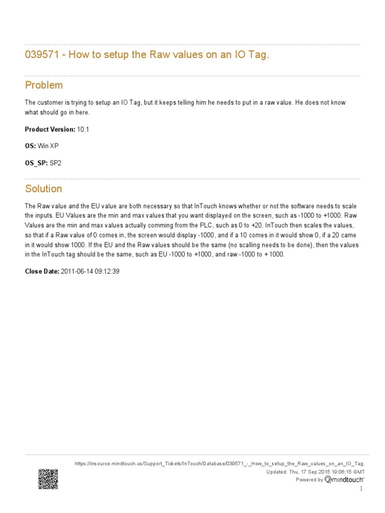 Setup Raw Values for IO Tag Guide | PDF