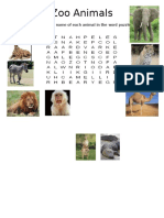 Zoo Animals: Look For The Name of Each Animal in The Word Puzzle