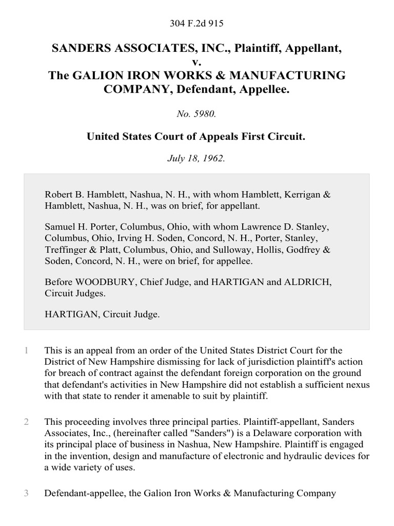 Sanders Associates, Inc. v. The Galion Iron Works & Manufacturing