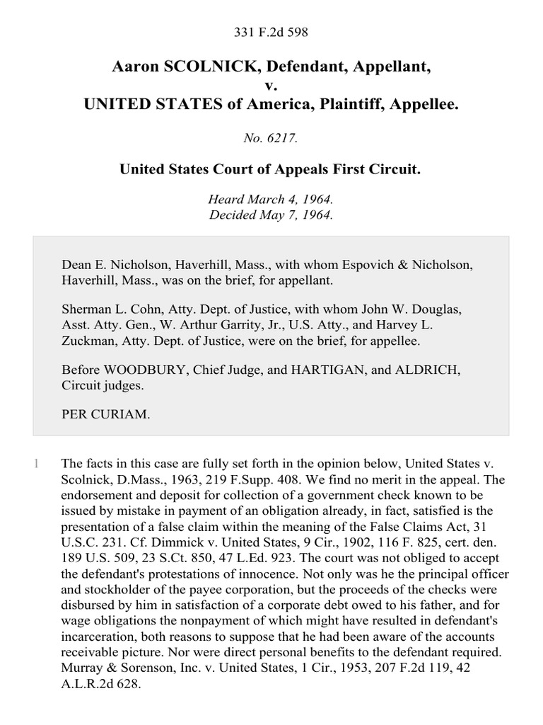 Scolnick v. United States Appeal Ruling | PDF