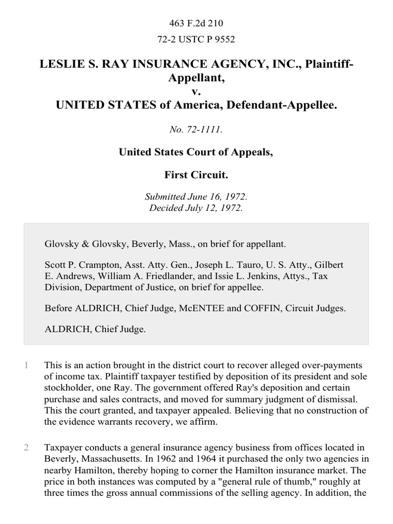 Leslie S. Ray Insurance Agency, Inc. v. United States, 463