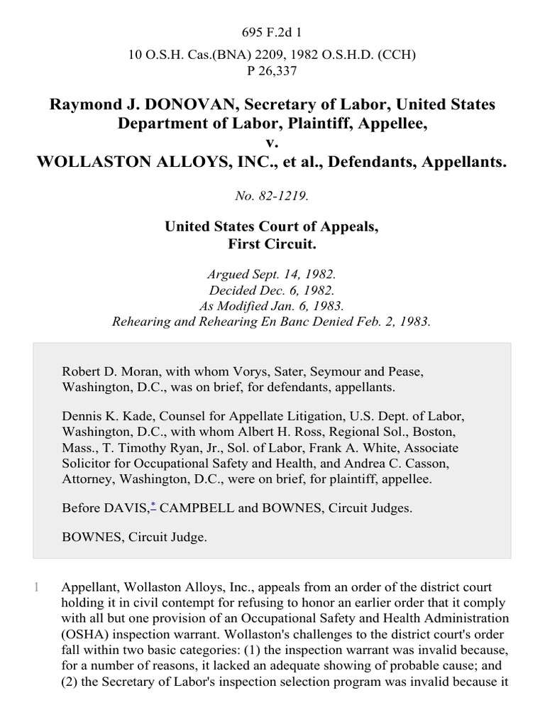 Raymond J. Donovan, Secretary of Labor, United States Department of