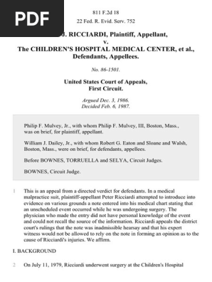 Peter J. Ricciardi v. The Children's Hospital Medical Center, 811 F.2d 18, 1st Cir. (1987)