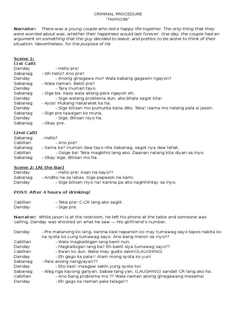 Scene 1: (1st Call) : Narrator: There Was A Young Couple Who Led A ...