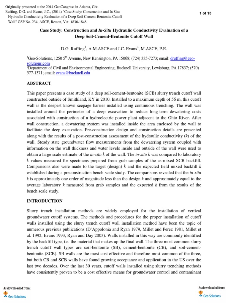 Hydraulic Conductivity of SCB Cutoff Wall | PDF | Reference Range | River