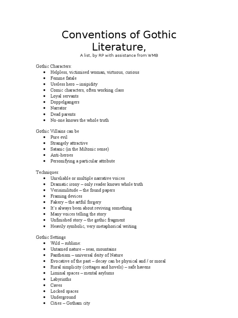 Gothic Literature Conventions Explained | PDF | Mystery, Thriller ...