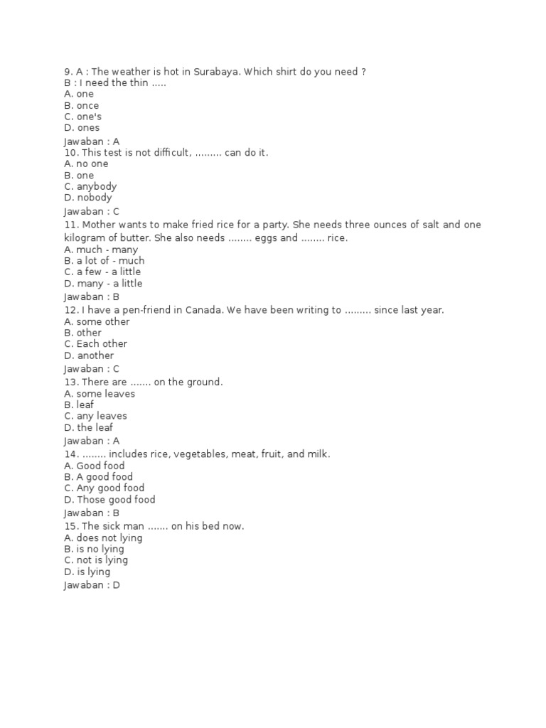 Soal Matrikulasi Bahasa Inggris Foods Schools