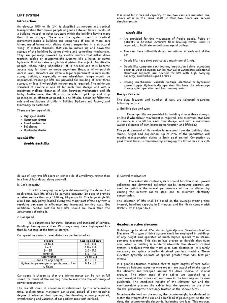 Comprehensive Guide to Lift Systems | PDF | Elevator | Transport