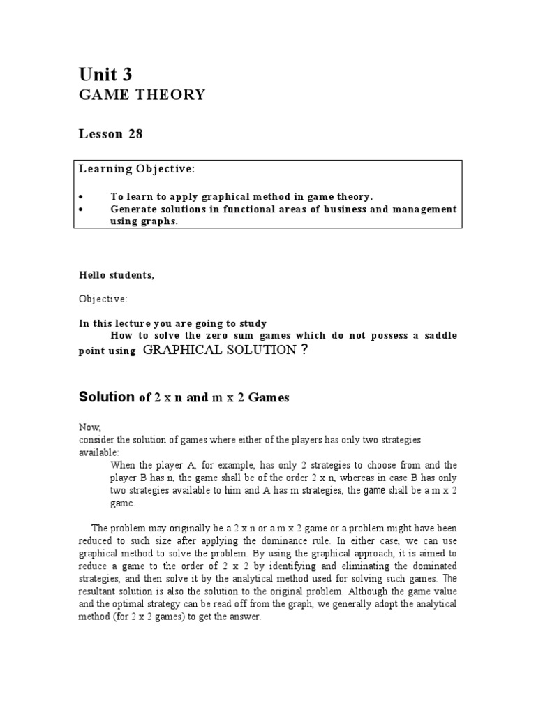 Graphical Method in Game Theory PDF Discrete Mathematics Analysis