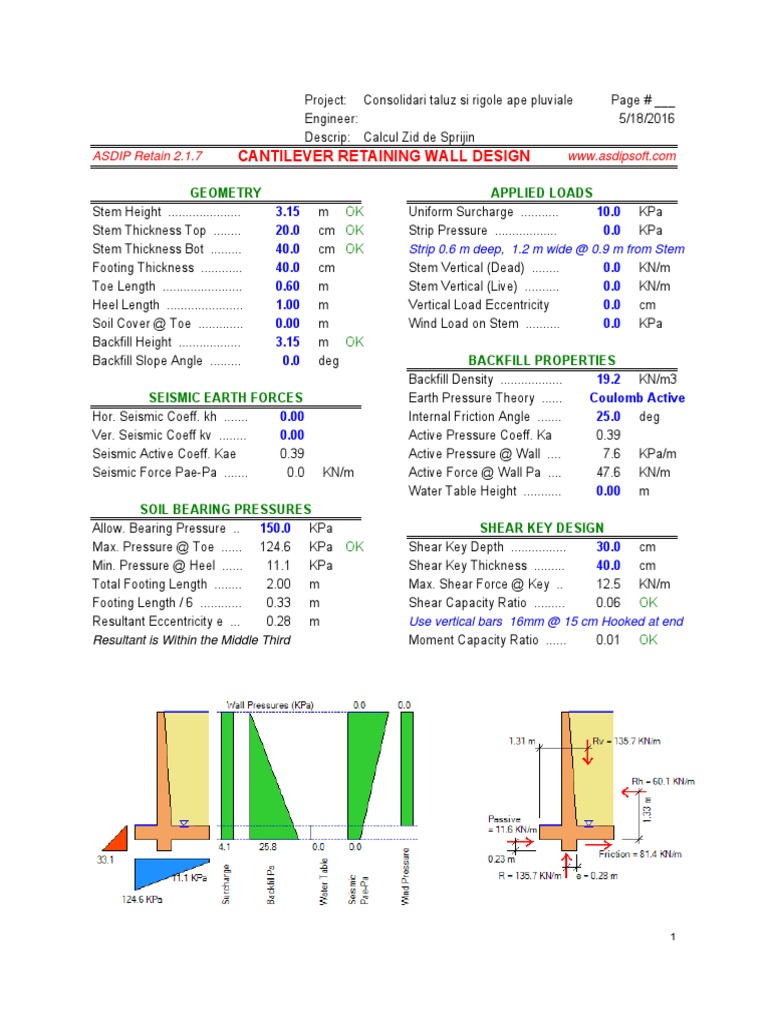 Cantilever Retaining Wall Design Guide | PDF