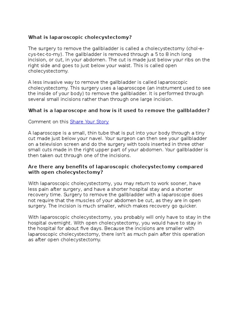 Laparoscopic Cholecystectomy Overview | PDF | Surgery | Diseases And ...