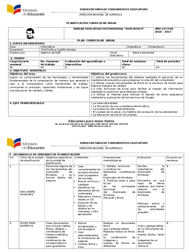 PCA - Planificación Curricular Anual (2016-2017) (1) (Reparado) | PDF ...