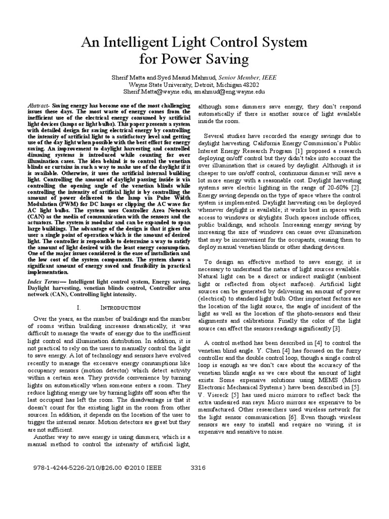 An Intelligent Light Control System For Power Saving | PDF | Lighting ...