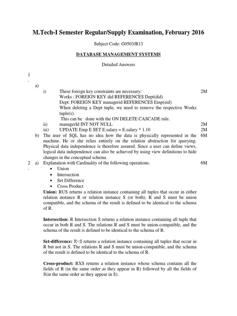 Database Management Systems Exam Answers | PDF | Relational Model | Data