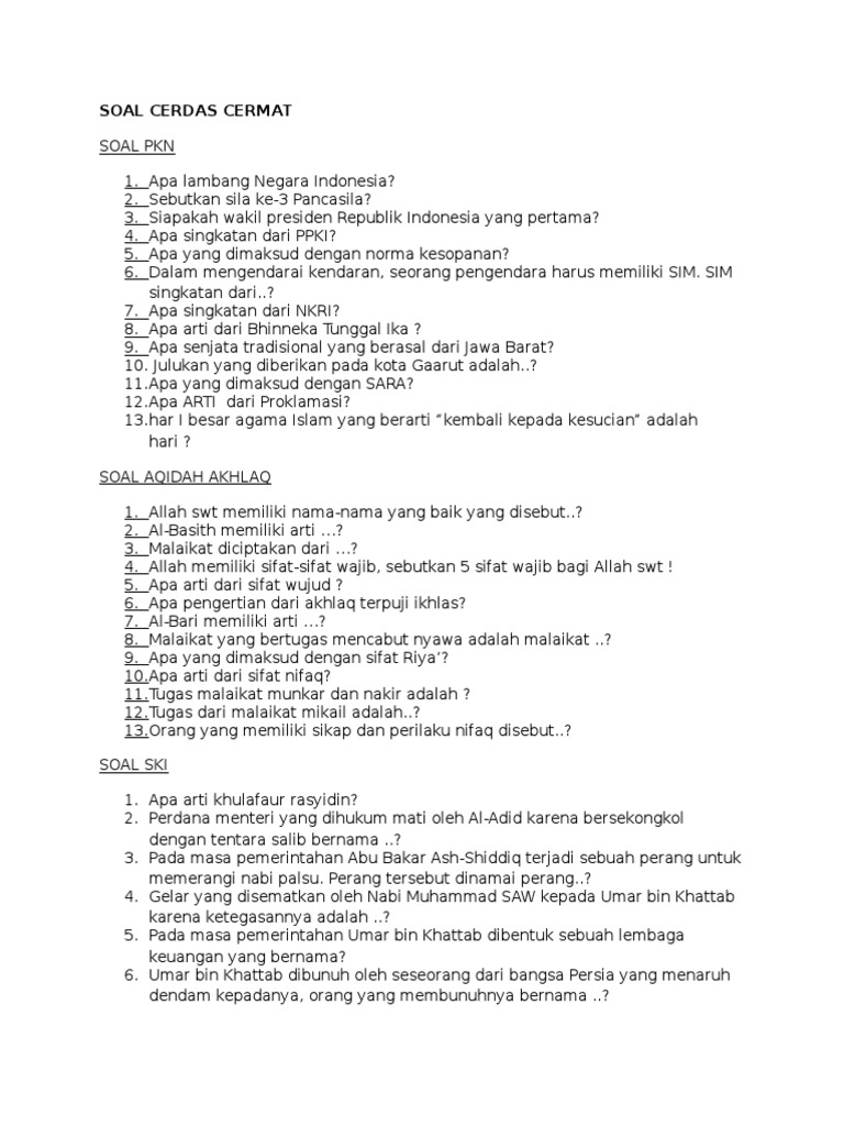 Soal Cerdas Cermat 1