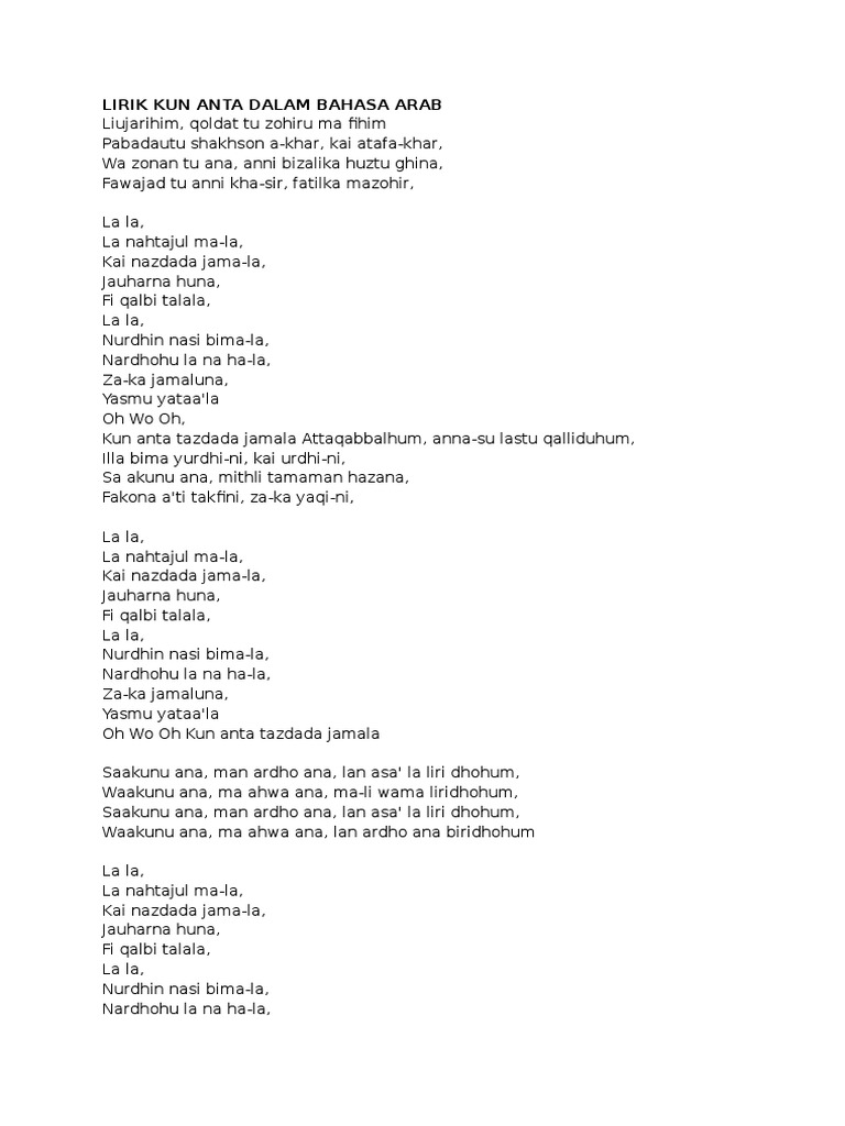 Lirik Lagu Kun Anta Pdf