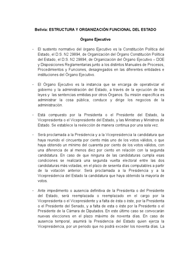 Órgano Ejecutivo de Bolivia | PDF | Presidentes de los Estados Unidos ...