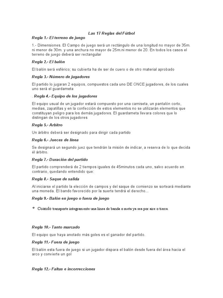Las 17 Reglas Del Fútbol Copia Asociación de Futbol Ocio