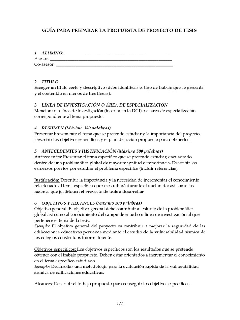 1.1. Modelo - Guía para Propuesta de Proyecto de Tesis Ing | PDF ...