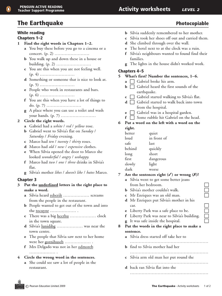 the earthquake activity worksheets