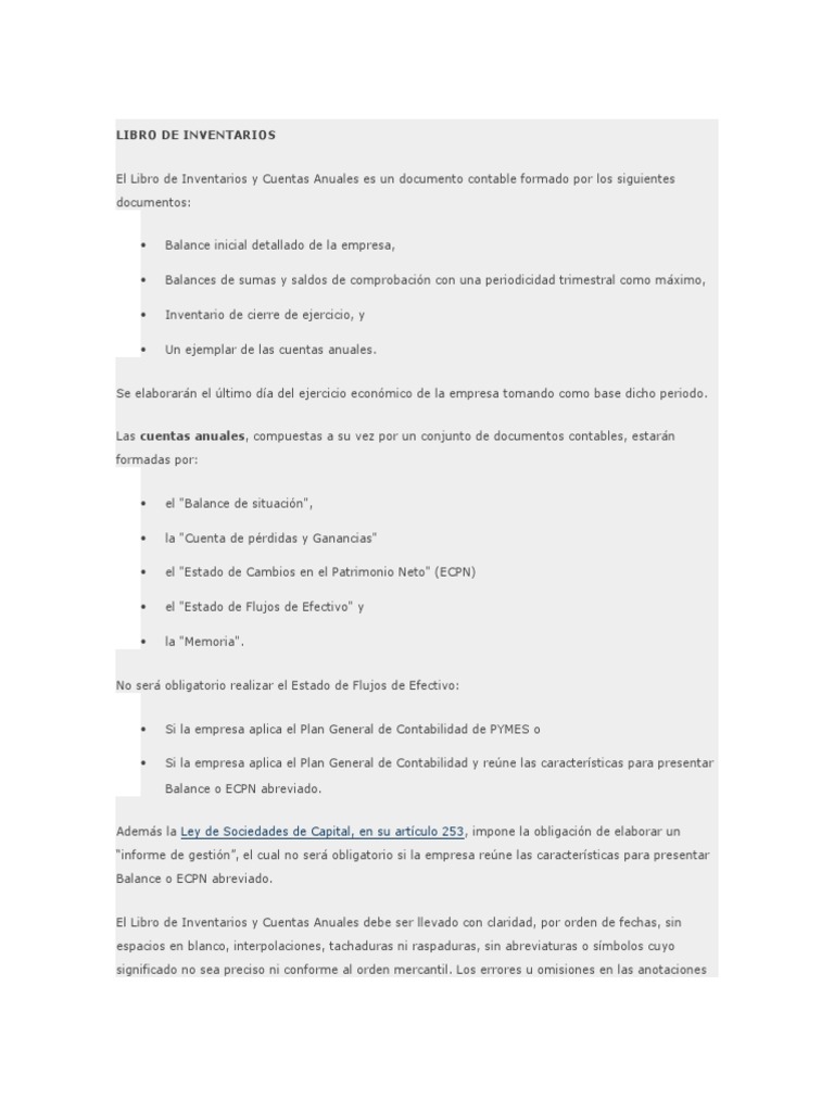 Libro de Inventarios | PDF | Hoja de balance | Contabilidad
