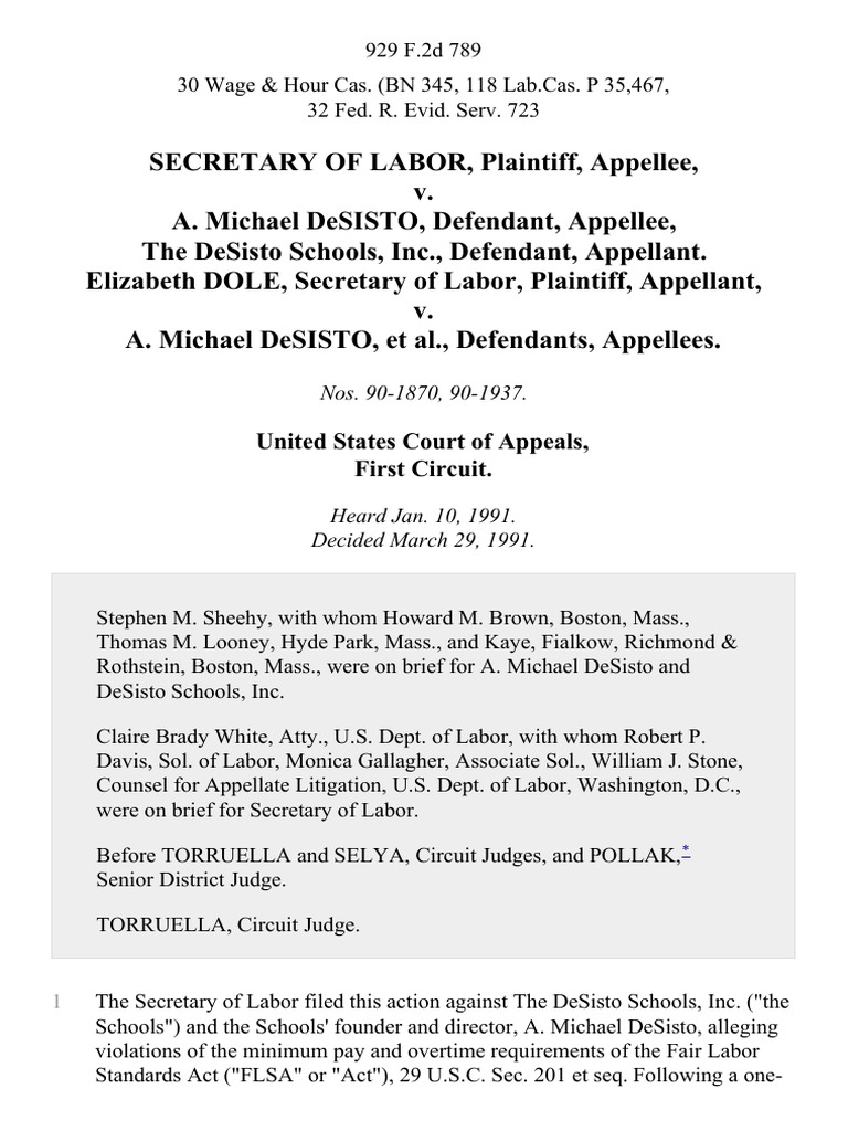 Secretary of Labor v. A. Michael Desisto, The Desisto Schools, Inc
