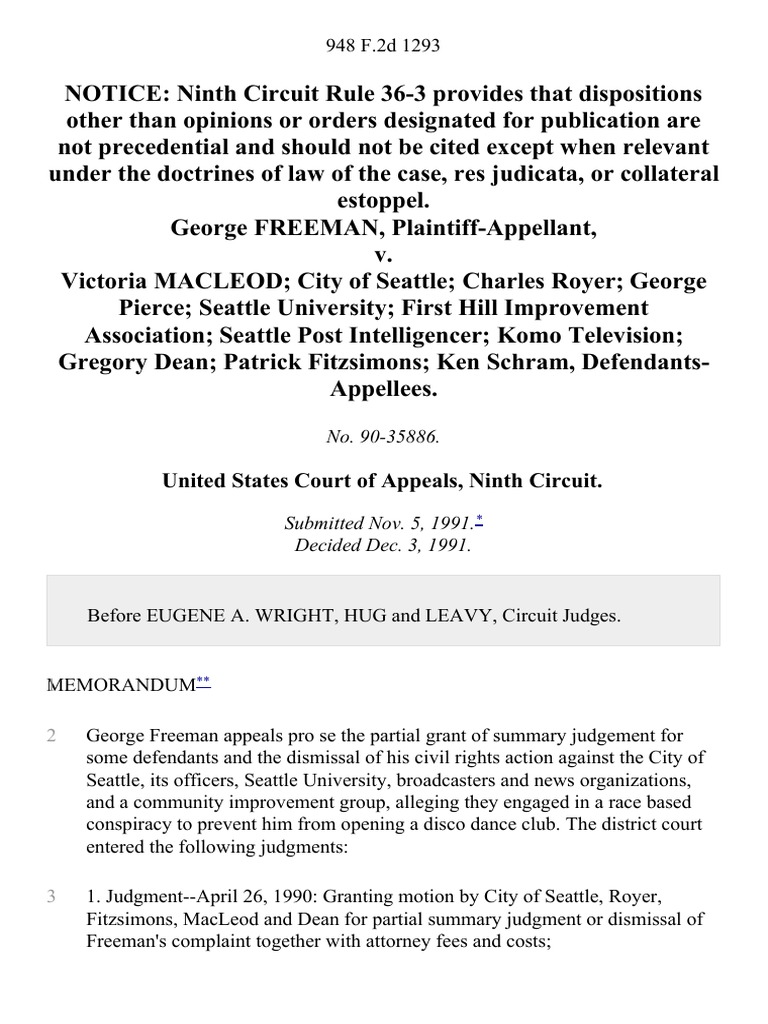 Freeman v. Victoria MacLeod City of Seattle Charles Royer