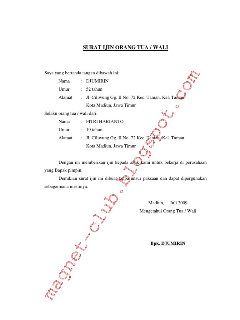 Surat Ijin Orang Tua
