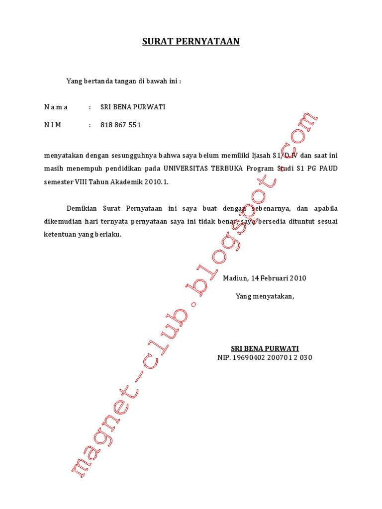 Surat Keterangan Blm Memiliki Ijazah