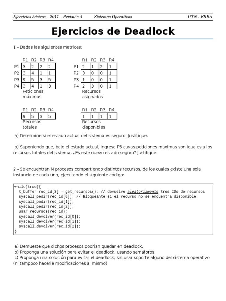Ejercicios sobre Deadlock en Sistemas Operativos | PDF | Áreas de ...