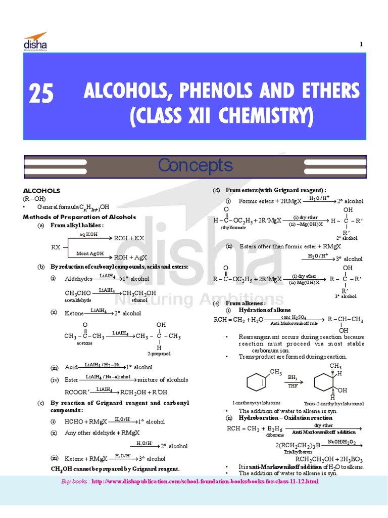 Alcohols, Phenols and Ethers Notes | PDF | Ether | Ester