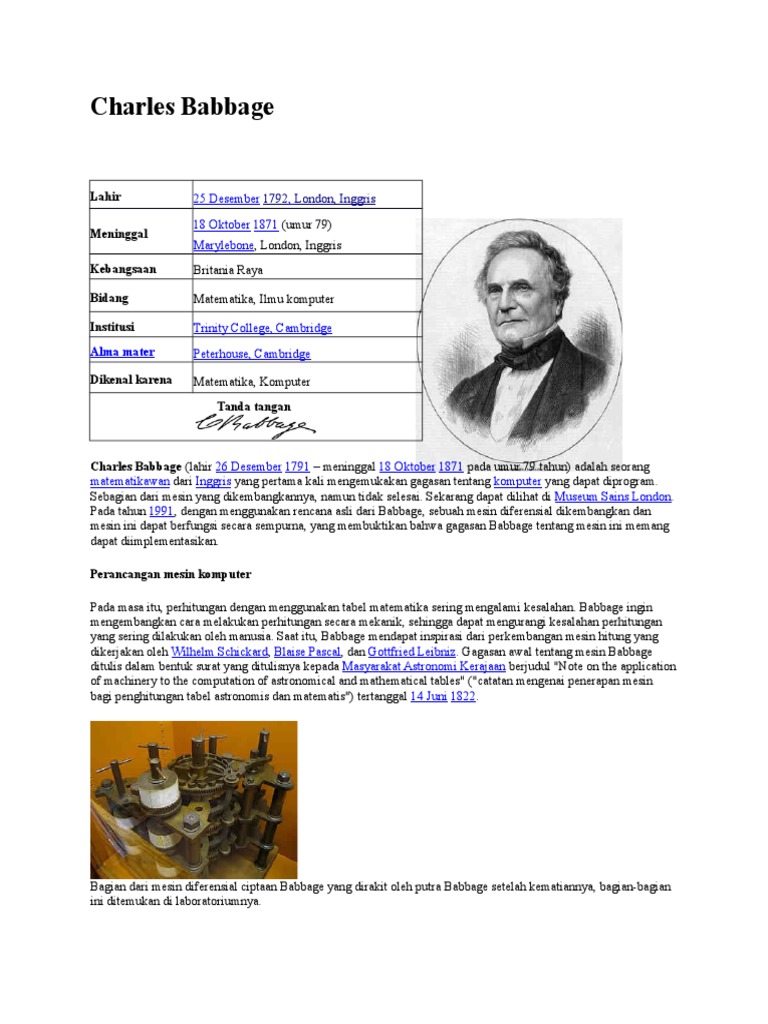 Biografi Charles Babbage, Penemu Komputer | PDF | Klasik