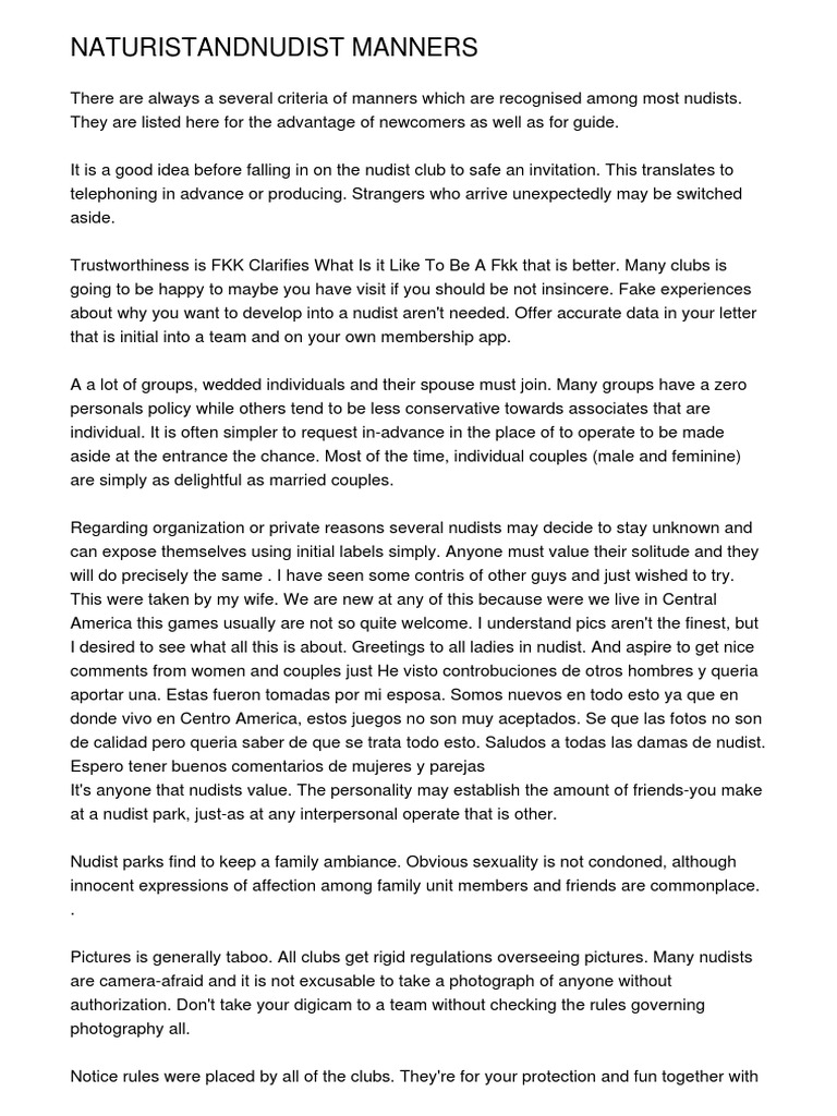 Naturistandnudist Manners | PDF | Naturism | Nudity