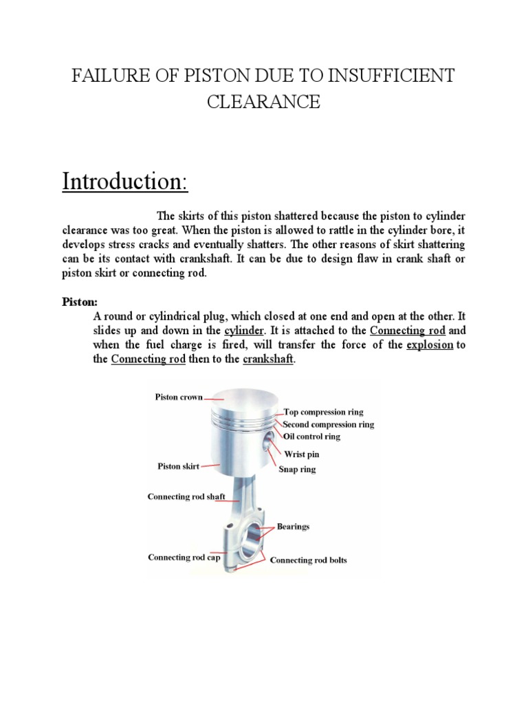 Failure of Piston Due To Insufficient Clearance PDF Cylinder (Engine) Piston