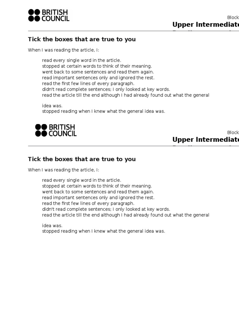 Upper Intermediate Reading Strategies | PDF