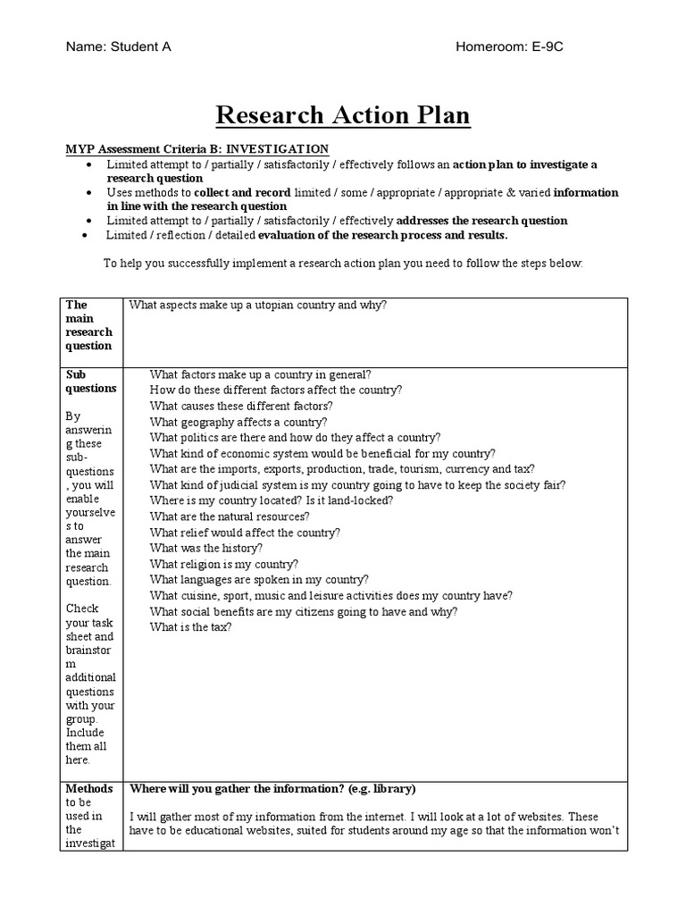 action plan in research example