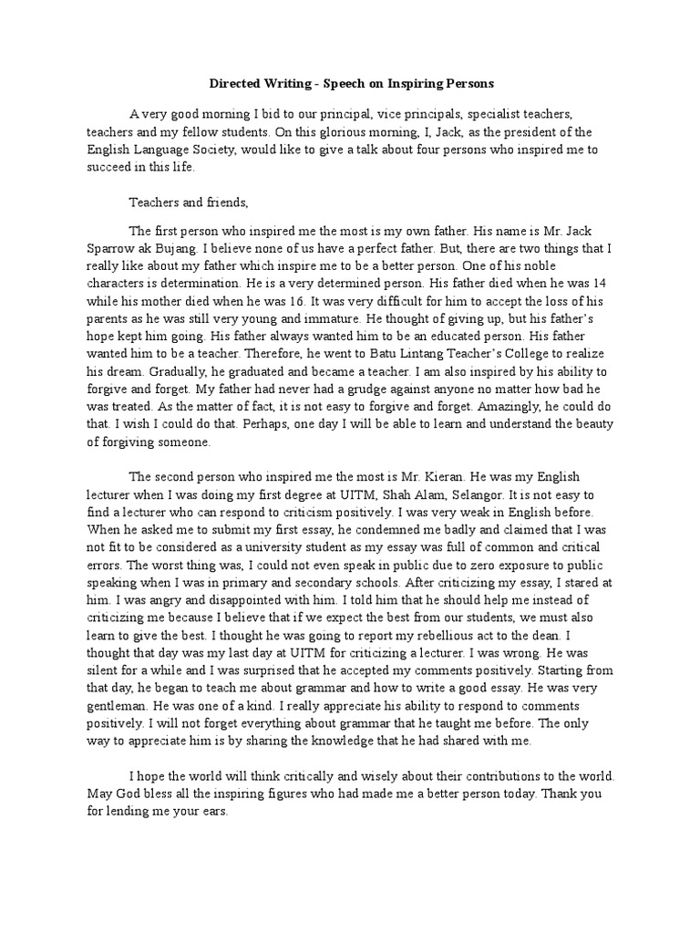Directed Writing Speech Pdf Teachers Languages